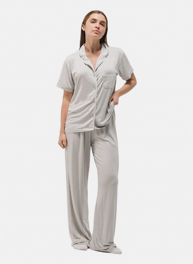 Piped Short Sleeve & Pants Set